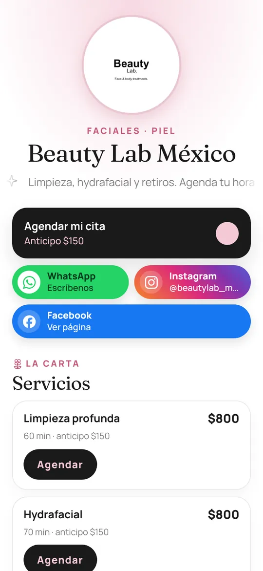 Página de citas de Beauty Lab México