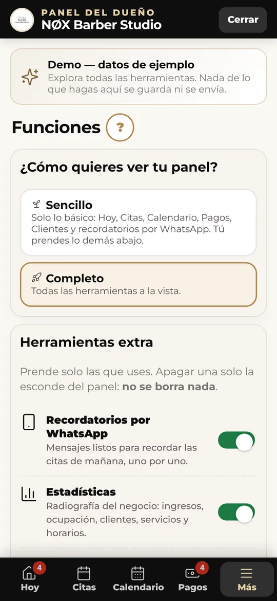 Funciones que el dueño activa o desactiva